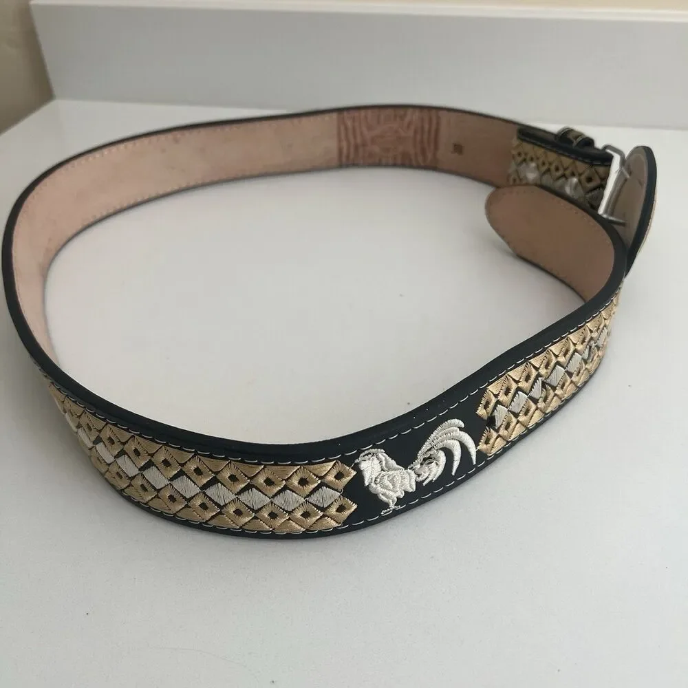 Mexican Piteado Rooster Gallo Embroidered Leather Belt Western Charro Size 38